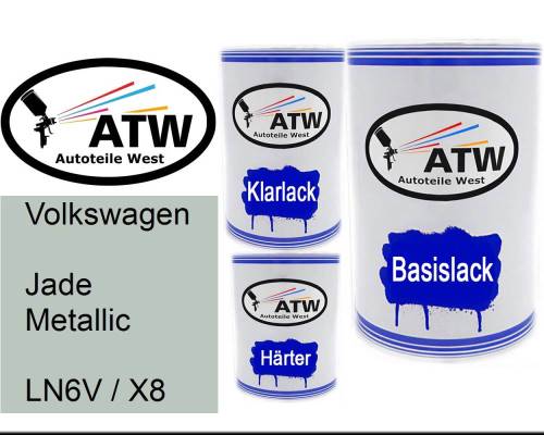 Volkswagen, Jade Metallic, LN6V / X8: 500ml Lackdose + 500ml Klarlack + 250ml Härter - Set, von ATW Autoteile West.